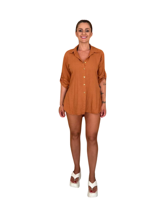 Camicia in Lino Marrone