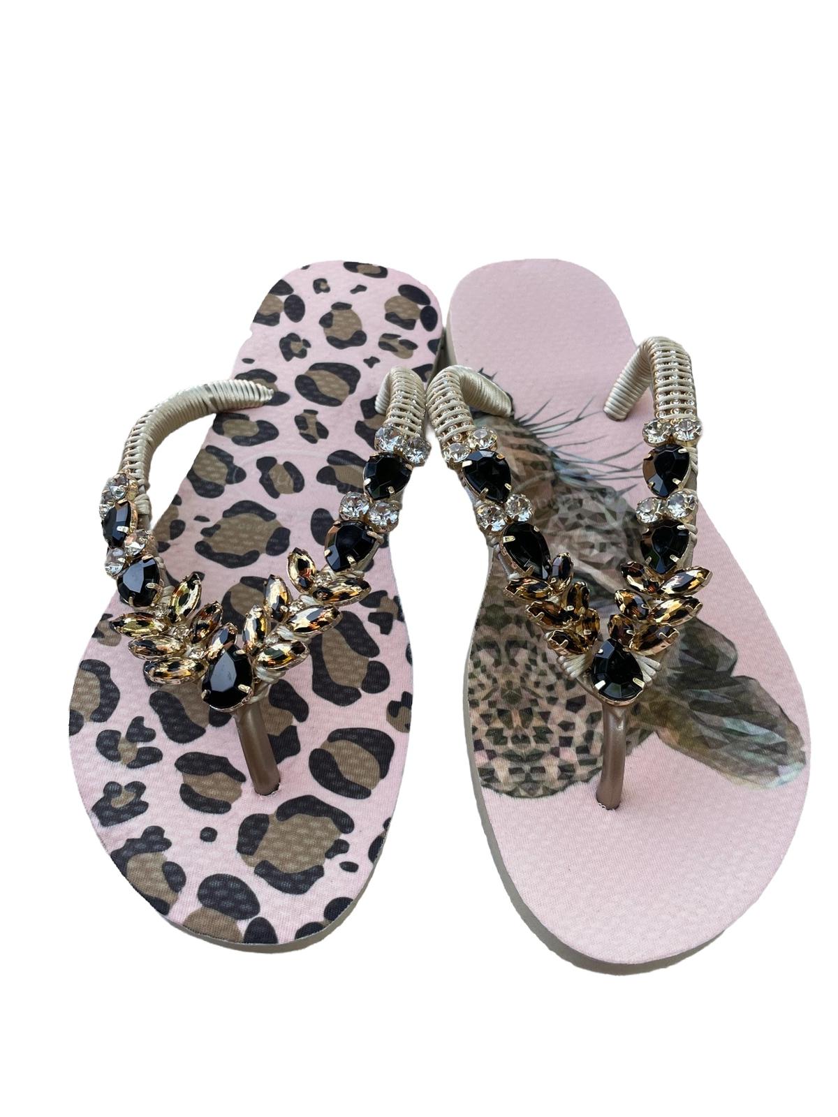 Infradito Havaianas Leopardato con pietre nere e leopardate