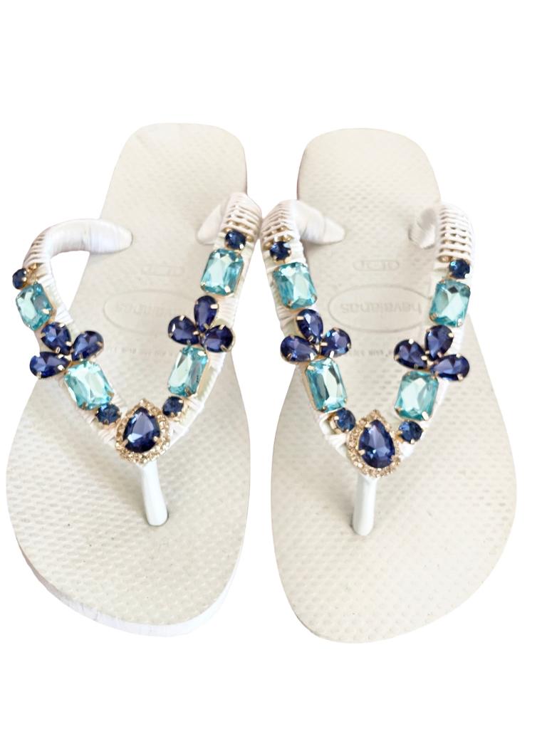 Infradito Havaianas bianco con pietre blu marino e celeste