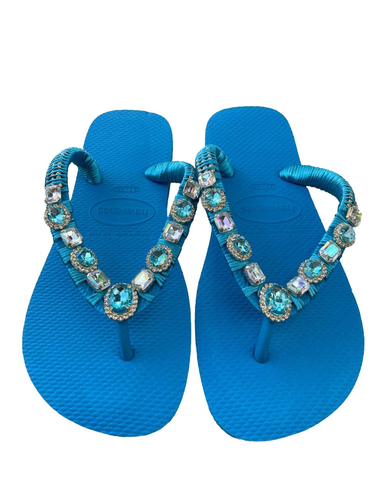 Infradito Havaianas turchese con pietre brillanti e turchese